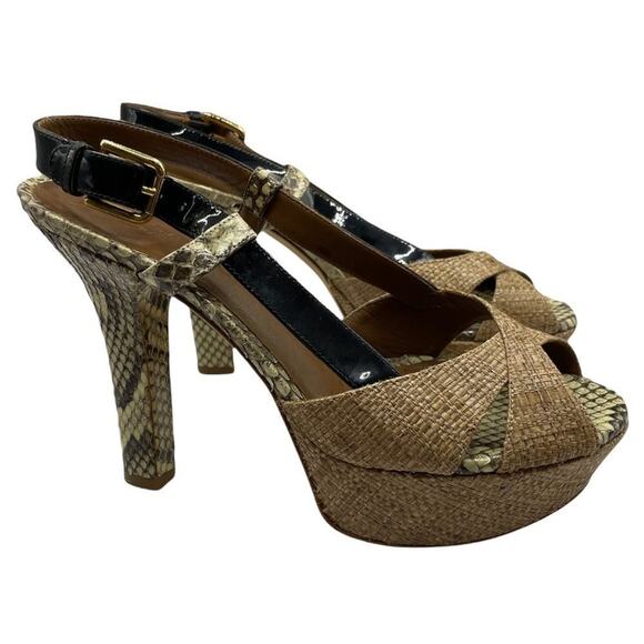 Dolce and Gabbana Snakeskin Tan Black Platform Sandals Heels - Picture 2 of 12